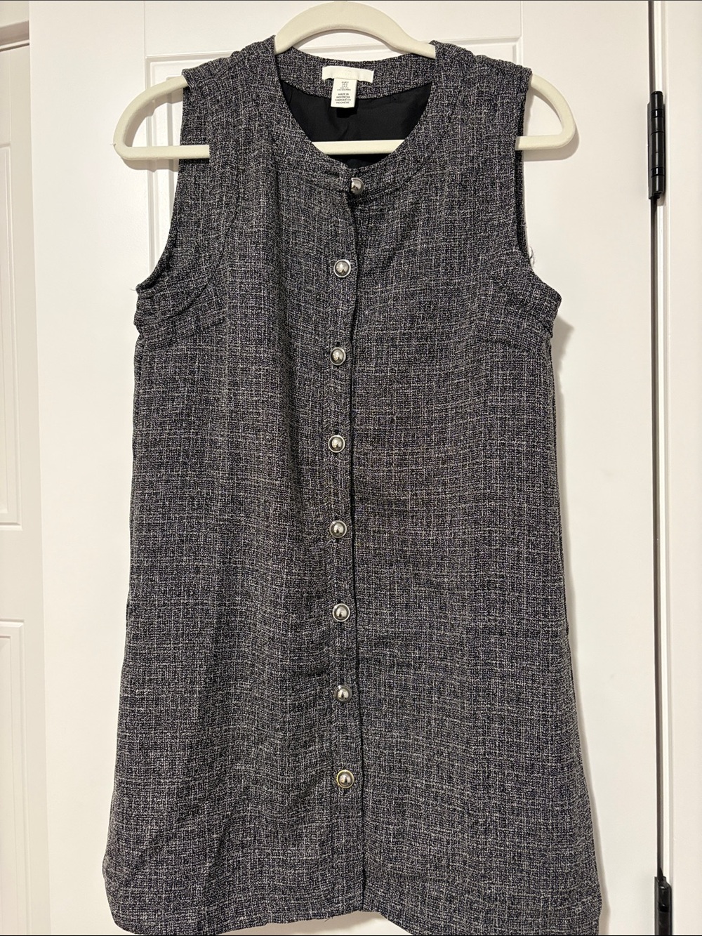 H&M Sleeveless Tweed Shift Dress in Charcoal Gray